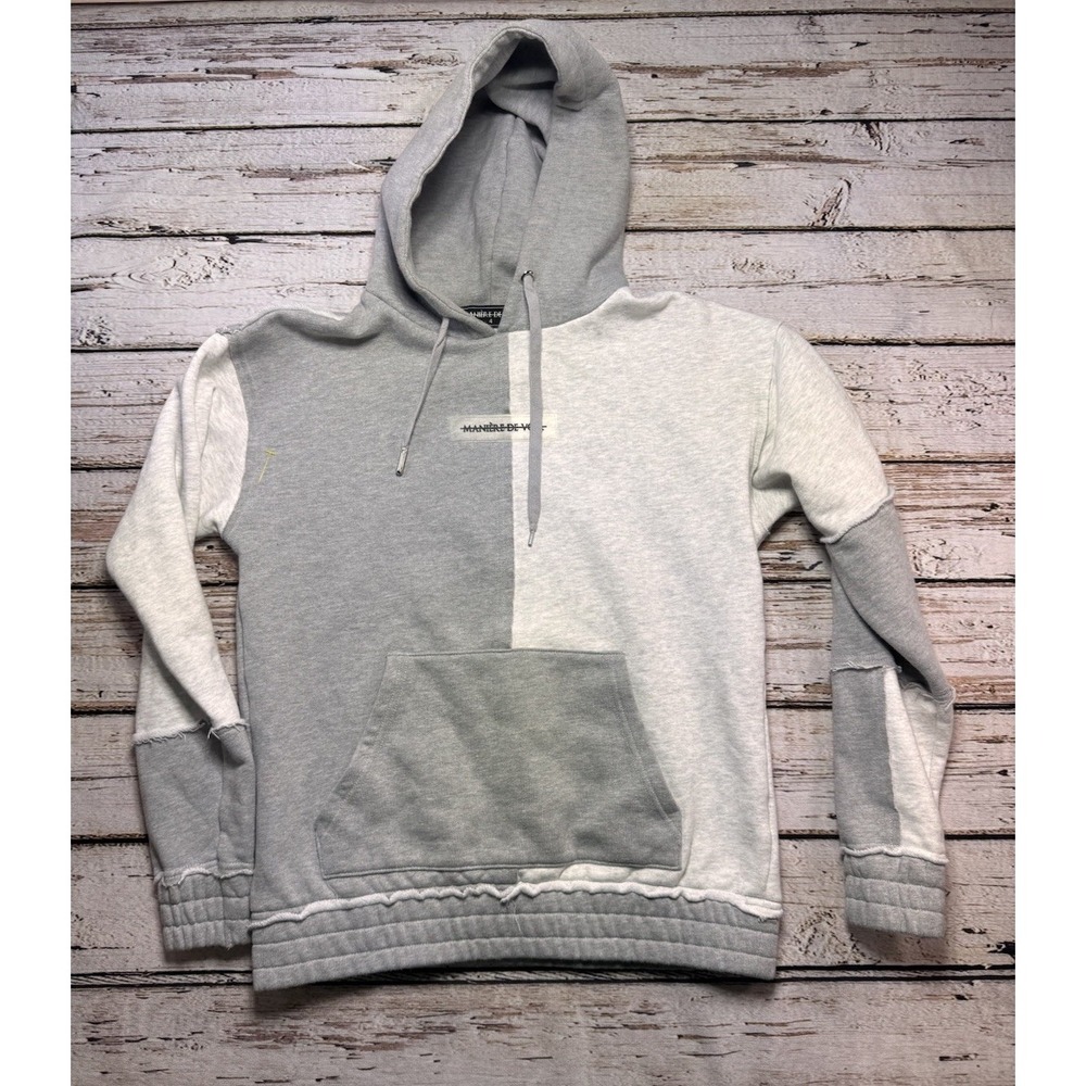 Maniere De Voir Top Hoodie Womens Size 4 Gray Raw Seam Pullover Jumper‎ Logo